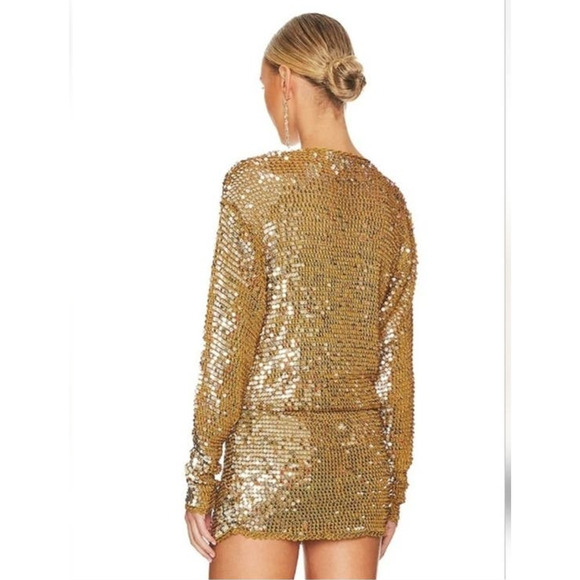 Retrofete Lucia Sequin Crochet Dress in Ginger Deep V Neck Size XS/S NWT - Picture 2 of 11